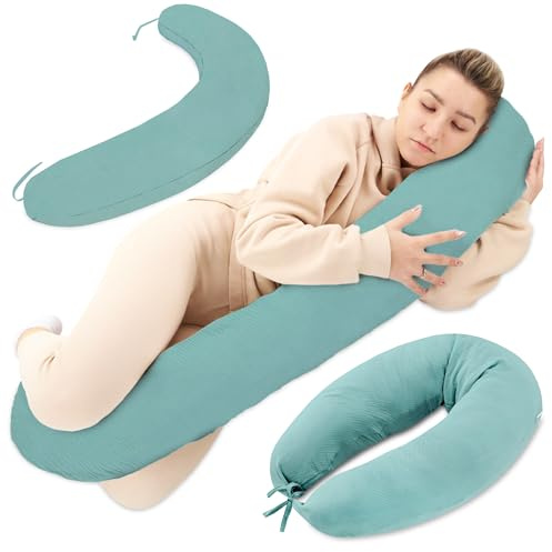 Totsy Baby Stillkissen XXL Schwangerschaftskissen 190 cm - Pregnancy Pillow Body Pillow Seitenschläferkissen Schlafkissen Lagerungskissen Kissen mit Bezug aus Musselin Oeko-Tex