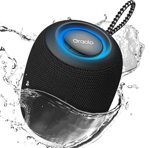 oraolo Mini Enceinte Bluetooth Portable, étanche IPX7,Haut Parleur sans Fil 15W Bluetooth 5.3 Enceintes Puissant avec Appairage TWS Support Carte TF, pour Soirées Plage Randonnées Voyage, Noir