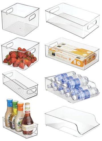 iDesign 8-Piece Fridge or Pantry Storage Bins with Plastic Water Bottle Organizer for Kitchen, Clear