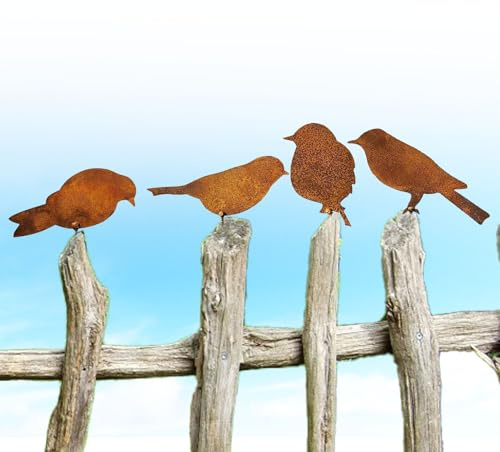 4 Stück Rost Vögel Rost Vogel mit Schraube Metall Gartendeko Für Draußen Edelrost Vögel für Garten Terrasse Balkon Bäume Pfähle oder Zäune