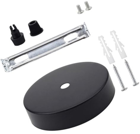 HOMSFOU Kit Rosone Lampadario in Ferro e Plastica, Piastra Di Copertura Soffitto Per Lampade a Sospensione Fai Da Te, Copertura Per Foro Soffitto Nera 100x20 Mm, Parti Lampadario Per Interni, Set