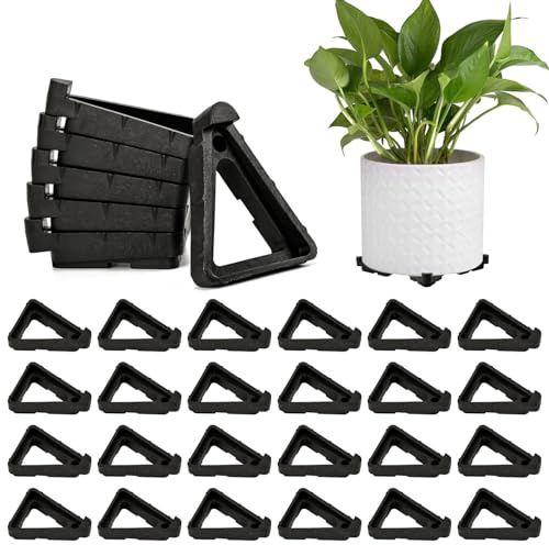 Kunjocy 24 Pcs Plant Pot Toes, Triangle Plant Pot Feet Invisible Flower Risers Potted Stand Non Slip Garden Stands for Pot Lifters Indoor and Outdoor Potted Plant Prevent Rot (Black)