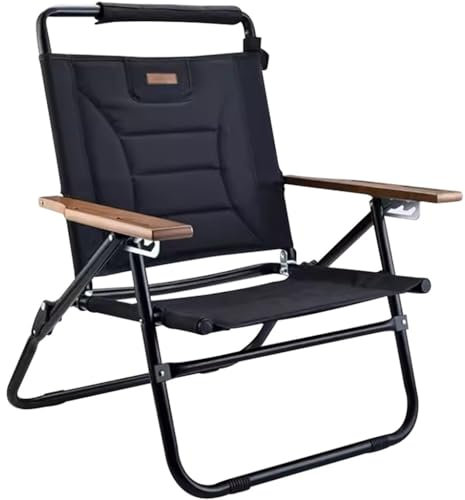 Campingsessel Angelstuhl Faltbar Tragbarer Outdoor-Freizeit-Campingstuhl, 4-stufig Verstellbarer Ergonomischer Picknickstuhl, Tragfähigkeit 120 Kg(Schwarz)