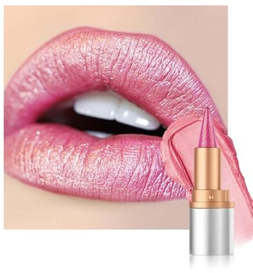 Glitzer Lippenstift Rose Rot, Smooth Nourishing Lipliner mit Metallic Shine, Long Lasting Wasserfest, Lip Liner & Lipstick 2-in-1, Cremige Textur, Hochpigmentiert Not-stick Cup Lipgloss für Frauen-06