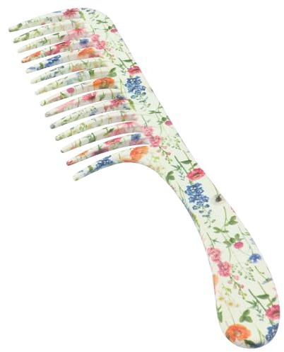Denman Wide Tooth Detangling Comb – Curved Pin Comb for Detangling, Curl Defining & Smoothing - Wet Comb for All Hair Types, Women and Men, D28 Floral Fantasy