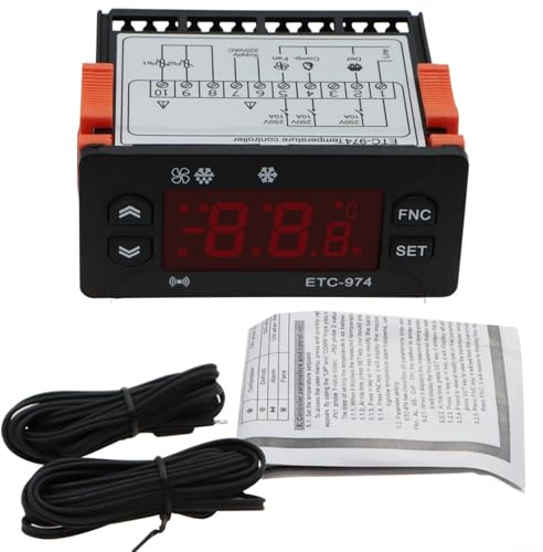 Digitaler Temperaturregler ETC974 Kühlschrankthermostat mit Dual-Sensor PTC-Sonde LCD-Display -50 ℃ bis 110 ℃