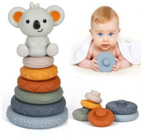 7PCS Stacking Rings Baby Toys 0-6 Months,Stacking Toy Squeeze Teething Toys, Soft Building Stacking Rings Educational Toy Gifts for 6-18 Months Baby Toddler