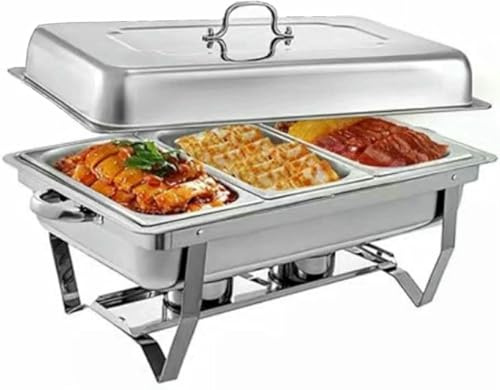 CQIKRWGWS Scaldavivande a Buffet Chafing Dish in Acciaio Inox da 9 Litri, con teglie a Vapore e Struttura scaldavivande per Feste e Buffet ~/, Argento - Tre Griglie