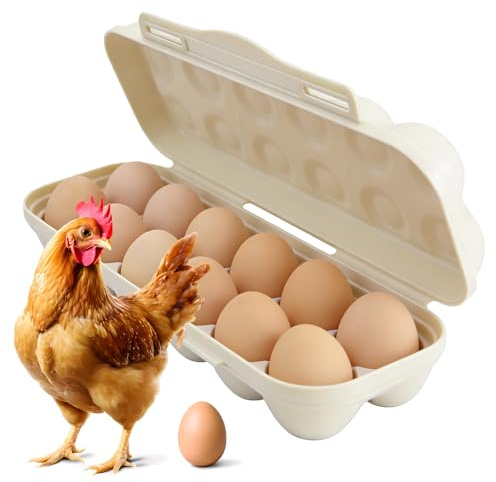 Kivinia 12 Girds Egg Holder Container, Egg Storage Container with Lid for Kitchen Fridge Travel Camping Picnic Outdoor, Portable Fridge Eggs Organizer Storage Tray Keep Eggs Fresh, Space-saving, Beige
