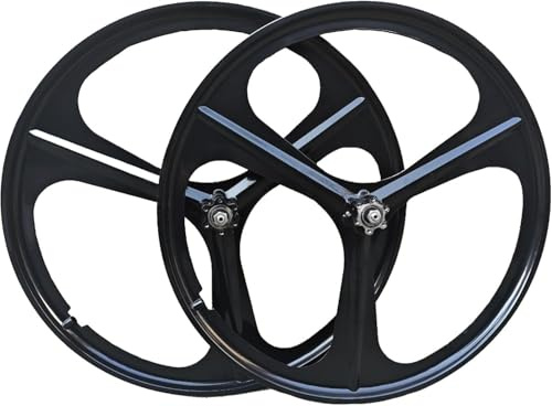 UNFRASLOP Set di Ruote in Magnesio per Mountain Bike 20/24/26/27,5/29 Pollici, Cerchi a 3 Razze, Set di Ruote Anteriore e Posteriore 100x135mm per Freni a Disco 6-9 velocità,Nero,20inch