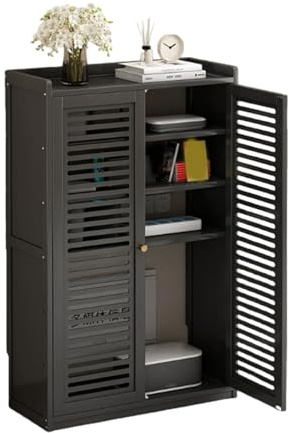AYHARYLH WiFi Router Cabinet With Double Shelves, Freestanding Invisible Storage Organiser & Hidden Box For Modem - Home Office Media Console(Black,59x25x97cm)