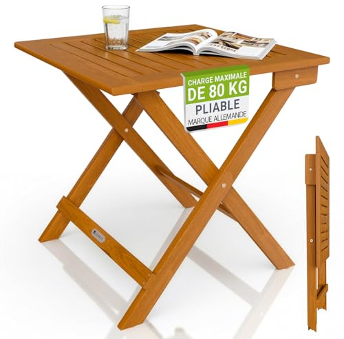 Juskys® Table d'appoint extérieur Zadar S - Meuble Compact & Pliable en Acacia traité, Durable, 46x46x46 cm, idéal Espace Balcon et terrasse