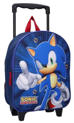 mybagstory | Skolväska med hjul Sonic 3D för Barn | Skolväska med rullar Pojke Förskola | Liten, Styv och Lätt Skolväska | Blå 32 x 26 x 11 cm