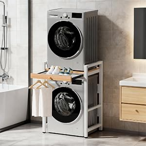 Estantería para Lavadora, Mueble Lavadora Secadora, Armario de Lavadora con Bandeja Deslizante, para Baño y Balcón, Capacidad de Carga 350 kg, 73 x 63 x 105 cm (Blanco)