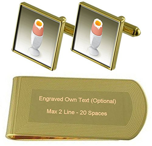 Select Gifts Weich gekochte Frühstücksei Gold-Manschettenknöpfe Geldscheinklammer Gravur Geschenkset