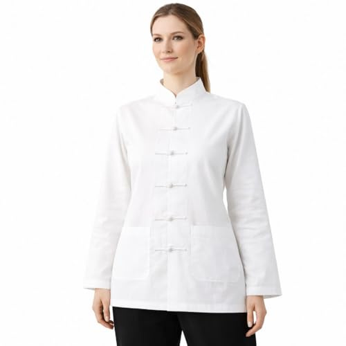 Lazutom Women’s Linen Kung Fu Tai Chi Shirt – Long Sleeve Traditional Tang Suit Top for Martial Arts Training & Daily Wear White