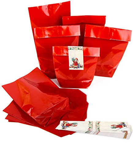 Logbuch-Verlag 25 rote Weihnachten Geschenktüten klein 14 x 22 x 5,5 Verpackung für Kunden Mitarbeiter Papierbeutel