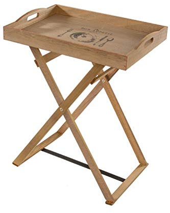 elbmöbel Tabletttisch Faltbar aus Holz - Serviertisch mit Füßen | Abnehmbares Tablett mit Bon Appétit Motiv, erhöhter Rand, klappbare Beine - H63 x B48 x T35 cm