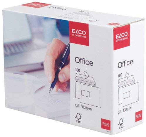 Elco Briefumschlag Office in Shop Box - C5, hochweiß, haftklebend, mit Fenster, 100 g/qm, 100 Stück; Packungsinhalt: 100 Stück