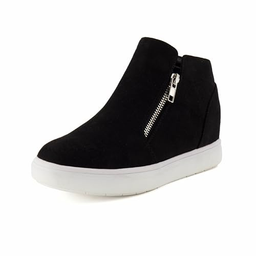 CUSHIONAIRE Hart Womens Casual Shoes with Dual Zippers- Lightweight Hidden Wedge Fashion Sneakers for Women, Black 6
