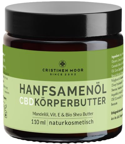 CristinenMoor Körperbutter mit Hanfsamenöl, 110 ml | naturkosmetisch, gegen Hautrauigkeit, feuchtigkeitsspendend, hautglättend