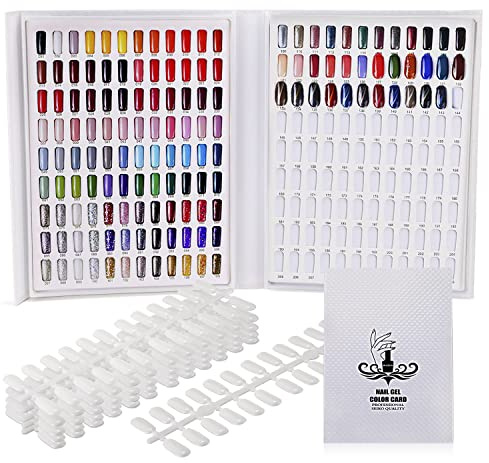 Noverlife 216 Nail Art Display Stand, Nail Gel Card Colours, Nail Polish Colour Card with 216 False Nail Tips, Salon Nail Colour Pattern, Nail Practice Card Board for Nail Polish, UV Gel - White