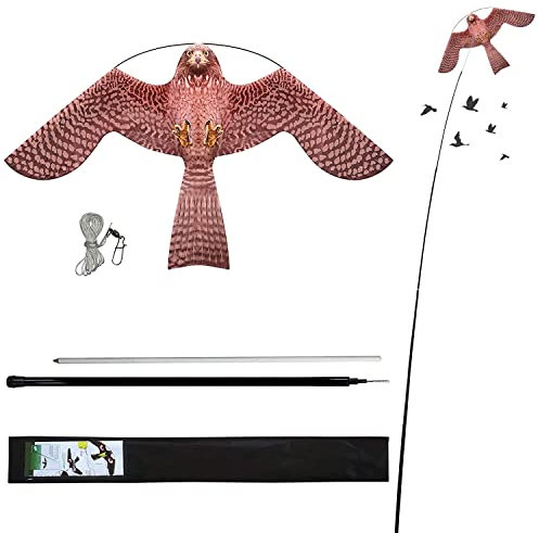 Laptony espantapájaros Cometa voladora Cultivos Protector de Aves halcón Cometa voladora para el jardín y la Granja Cometa con Poste telescópico de 4 m