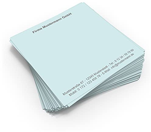 500 Notizzettel personalisiert in praktischer Zettelbox mit Stiftehalter 10 x 10 cm (hellblau)