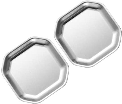 HOMSFOU 2Pcs Octagonal Dish Metal Dinner Dishes Appetizer Plates 4 inch Small Food Dishes Dessert Serving Trays Soy Sauce Dish Round Seasoning Plates Side Stainless Steel A Big Plate Mini