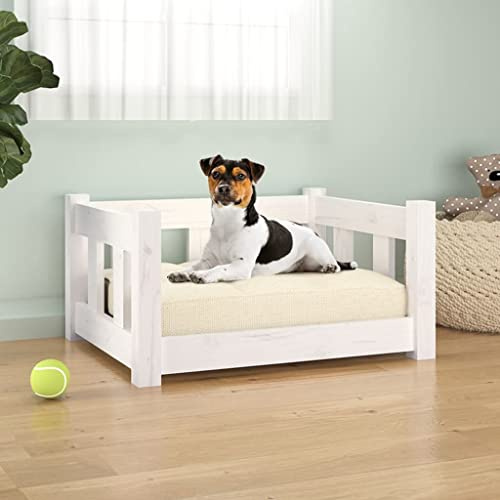 Camerina Cama para Perros Madera Maciza de Pino Blanca 55,5x45,5x28 cm Sofa Perro Grande