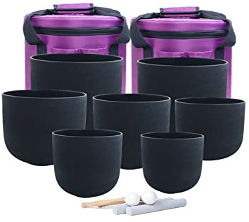 Juego de 7 Cuencos tibetanos de Cristal de Cuarzo Esmerilado de Chakra Negro, de 7 a 12 Pulgadas, con Estuche Gratuito (Color: 432 hz)