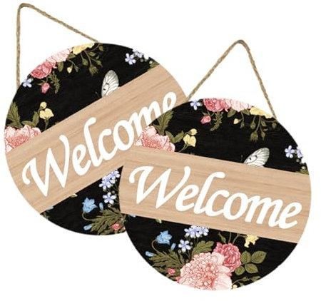 IMIKEYA 2pièces Panneau De Bienvenue Densité Décoration Murale Ronde Pour Porte Entrée Plaque Accueil Champêtre Élégante Et