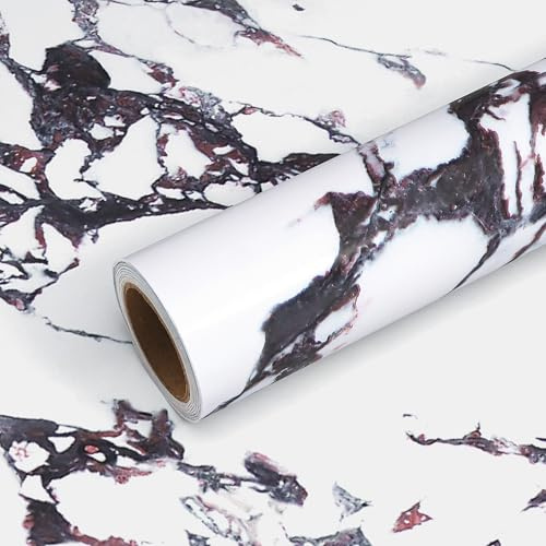 VEELIKE Marmor Tapete Lila Mamorfolie Weiß Marmortapeten Wand Dekorfolie Selbstklebende Folie Marmoroptik Violett Klebefolie Arbeitsplatte Küche Rückwand Wandtapete Badezimmer Wasserfest 40cm×300cm