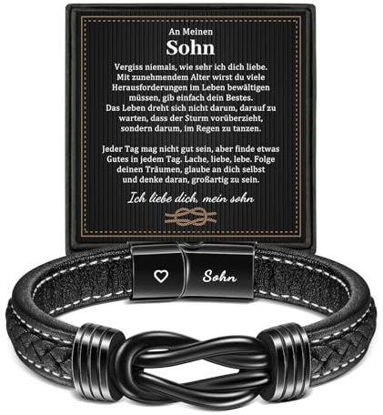 YELUWA Sohn Geschenk von Mama, Armband für Meinen Sohn mit Gravur Sohn, Sohn Armband von Mama Papa Eltern, Geschenke für Teenager Jungen, 18. Geburtstag Junge, Herren Lederarmband Mutmacher Geschenk