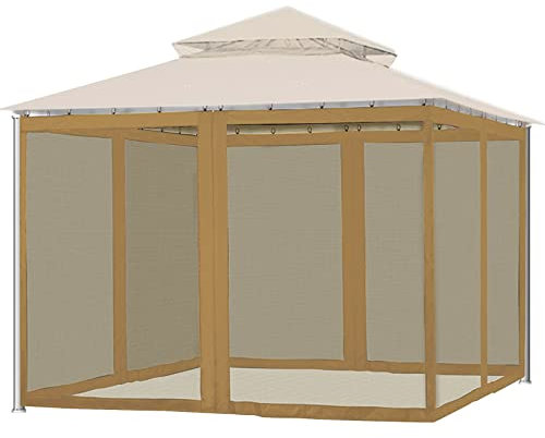 Zanzariera di Ricambio Universale, Zanzariera per Ombrelloni da Patio, Zanzariera per Patio, Tettoia per Zanzariere con Porta con Cerniera per Ombrelloni da Esterno e Tavoli da(Marrone 300x300x220 cm)