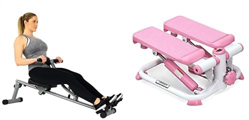 Sunny Health and Fitness Exercise Stepping Machine, Portable Mini Stair Stepper + Sunny Health & Fitness 12 Adjustable Resistance Rowing Machine Rower w/Digital Monitor