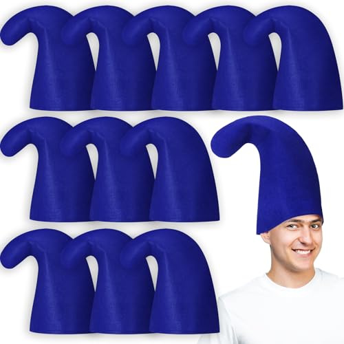 SATINIOR 12 Stück Karneval Zwergenmützen Elf Wichtel Filzhut Wichtelmützen Schlumpf Mütze für Erwachsene Weihnachten Kostüm Zwerge Kopfbedeckung Kostüm Party Zubehör (Blau)