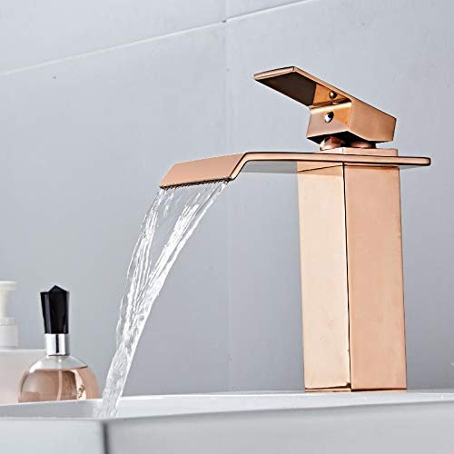 Waschtischarmaturen, Roségold, Waschbecken-Mischbatterien, Badezimmer-Wasserhahn, heißer und kalter Messing-Wasserhahn, Waschtischmischer, Kranmischer (Farbe: Stil 2 Roségold), Waschbecken-Wasserhahn
