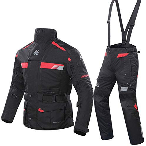 Hcclijo Motorradjacke Herren Wasserdichte Rennjacke Set Schutzausrüstung Motocross Off Road Rennjacke Black one set L