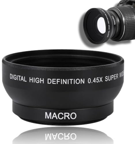 Lente Gran Angular, Aumento De 0,45X Lente Gran Angular De Alta Definición Lente De Conversión Gran Angular Lente Principal De Enfoque Manual Para Cámara Con Montura De 49 Mm