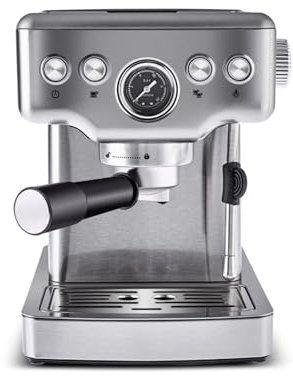 KARACA Coffee Art 20 Bar Espresso Coffee Makers with Grinder - 1.8 L Water Tank with Steam Milk Frother - Stainless Steel - Ideal for Making Latte, Cold Brew or Iced - Inox