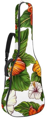 Bassgitarrentasche mit Kunst Vintage Hibiskus Blume, Akustikgitarrentasche 101,6 cm E-Gitarrenkoffer, wasserdichte Oxford E-Gitarre Gigbag für akustische klassische Gitarre, Ukulele, Art Vintage