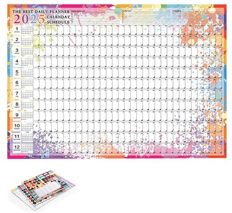 Planificador anual 2025, calendario de carteles 2025 - calendario de carteles plegable de papel para pared,calendario anual de 365 días, planificador de pared multifuncional en formato horizontal