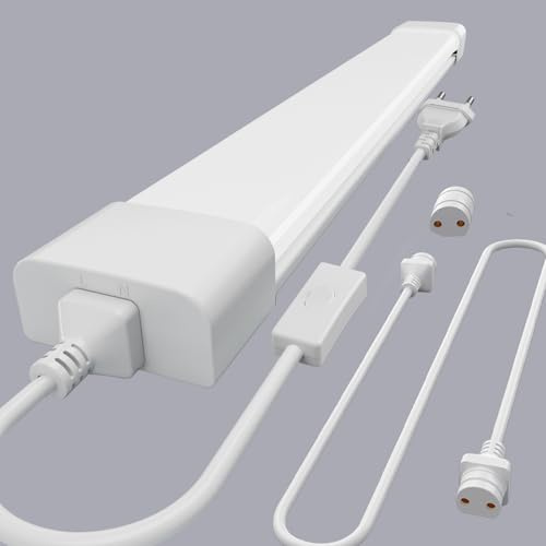 Modlicht LED Feuchtraumleuchte 60cm, 18W 4000K Neutralweiß Deckenleuchte Feuchtraum Flach, 2000LM LED Feuchtraumlampe, IP65 Wasserfest Werkstattlampe, Kellerleuchte, Neonröhre für Büro Lager Garage
