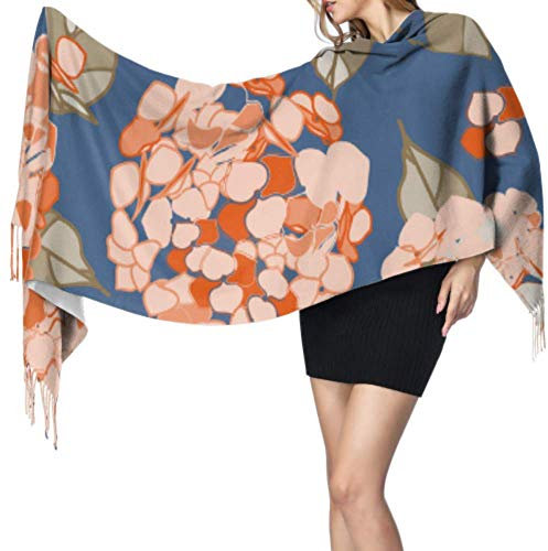 Zdlwaisw Écharpe légère orange rétro belle hortensia pour femme en cachemire doux 196 x 68 cm Grand pashmina doux extra chaud, Comme indiqué sur la photo, taille unique
