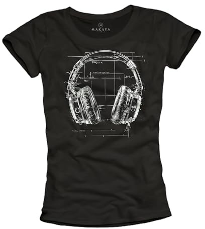 MAKAYA Damen T-Shirt mit Kopfhörer Motiv Kurzarm Top für Frauen Retro Musik Print