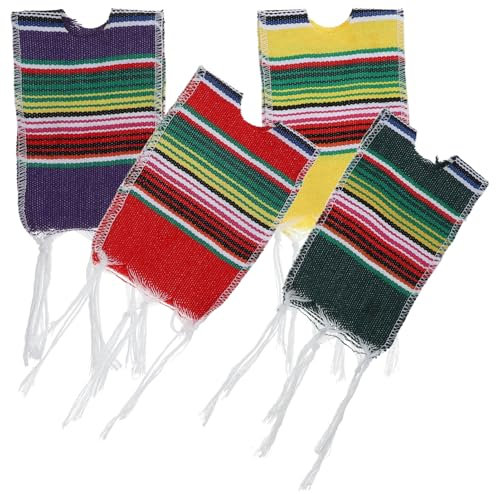 MAGICLULU 4 Stück Baumwoll Flaschenponchos Kleiner Serapes Bunt Mehrfarbig Mexikanische Flaschendekoration Party Flaschenschutz
