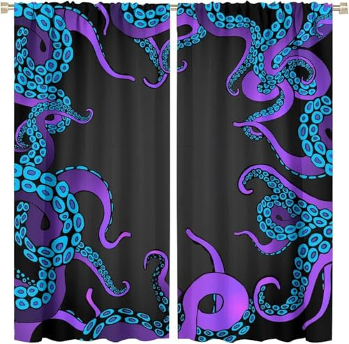 Vorhang, Kinderzimmer, 3D Oktopus-Tier 300X280 cm (B + H) Kindervorhänge Mit Ösen, Polyestervorhänge, Wärmeschutzvorhang, Blickdichter Vorhang Mit Ösen, Kindervorhänge Für Wohnzimmer, Schla-348781912