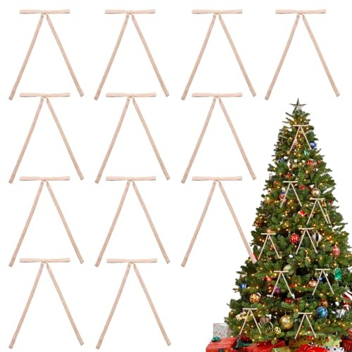 Lazo De Cinta De Terciopelo Navideño - 12 Piezas Lazos De Terciopelo Decorativos para Árbol De Navidad | Lazos De Cinta De Terciopelo Vintage Decoración De Lazo De Árbol De Navidad (Beige)