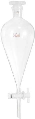 PATIKIL 500ml Imbuto Separatore Conico, Imbuto Separatore Da Laboratorio In Vetro Borosilicato A Pareti Spesse Con Attacchi 24/29 E Rubinetto In PTFE Per Estrazione E Titolazione